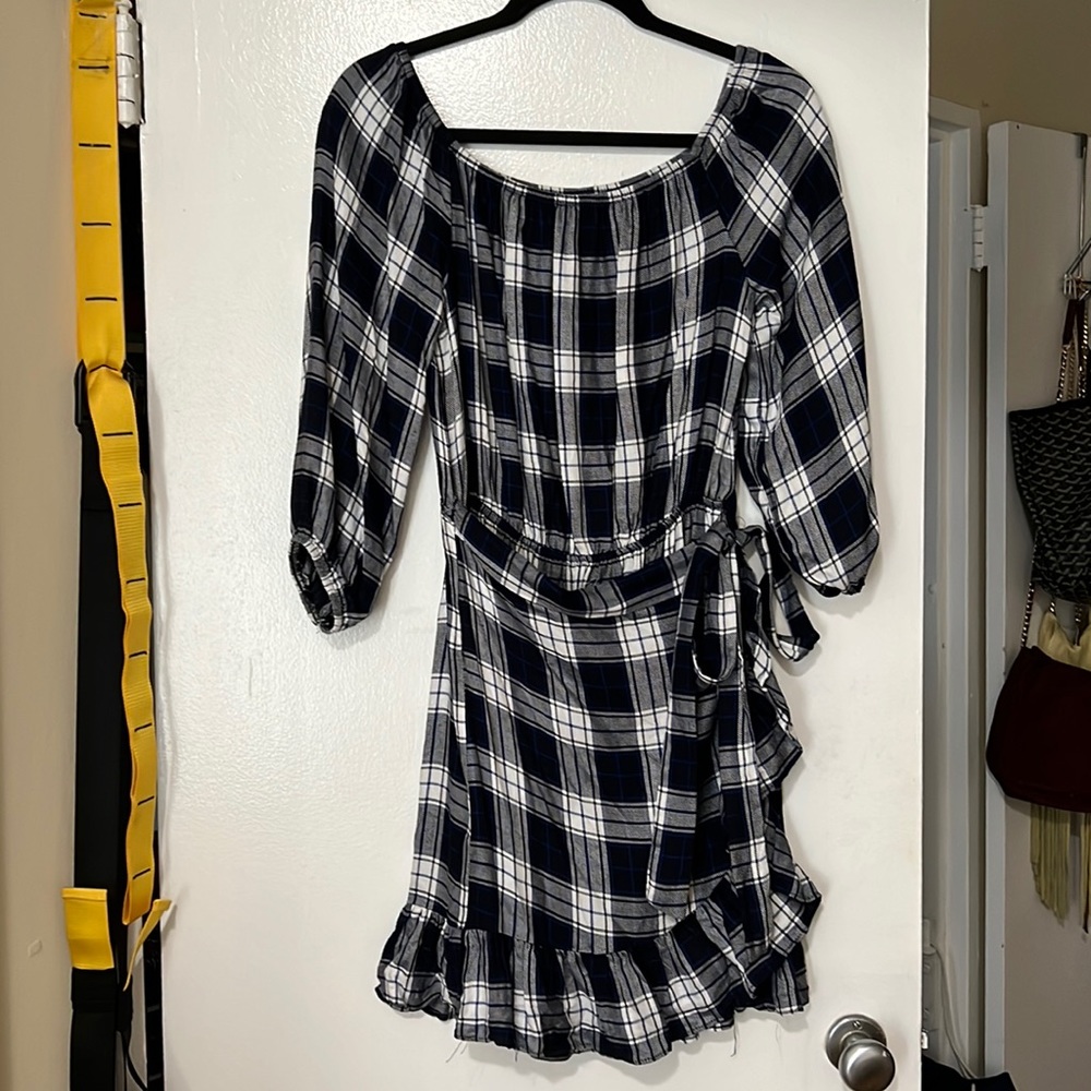 Plaid Aqua Wrap Dress